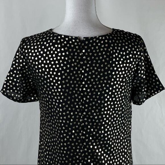 J Crew Black With Metallic Gold Hearts Date Night Party Dress NWOT Size 0 - Picture 6 of 11